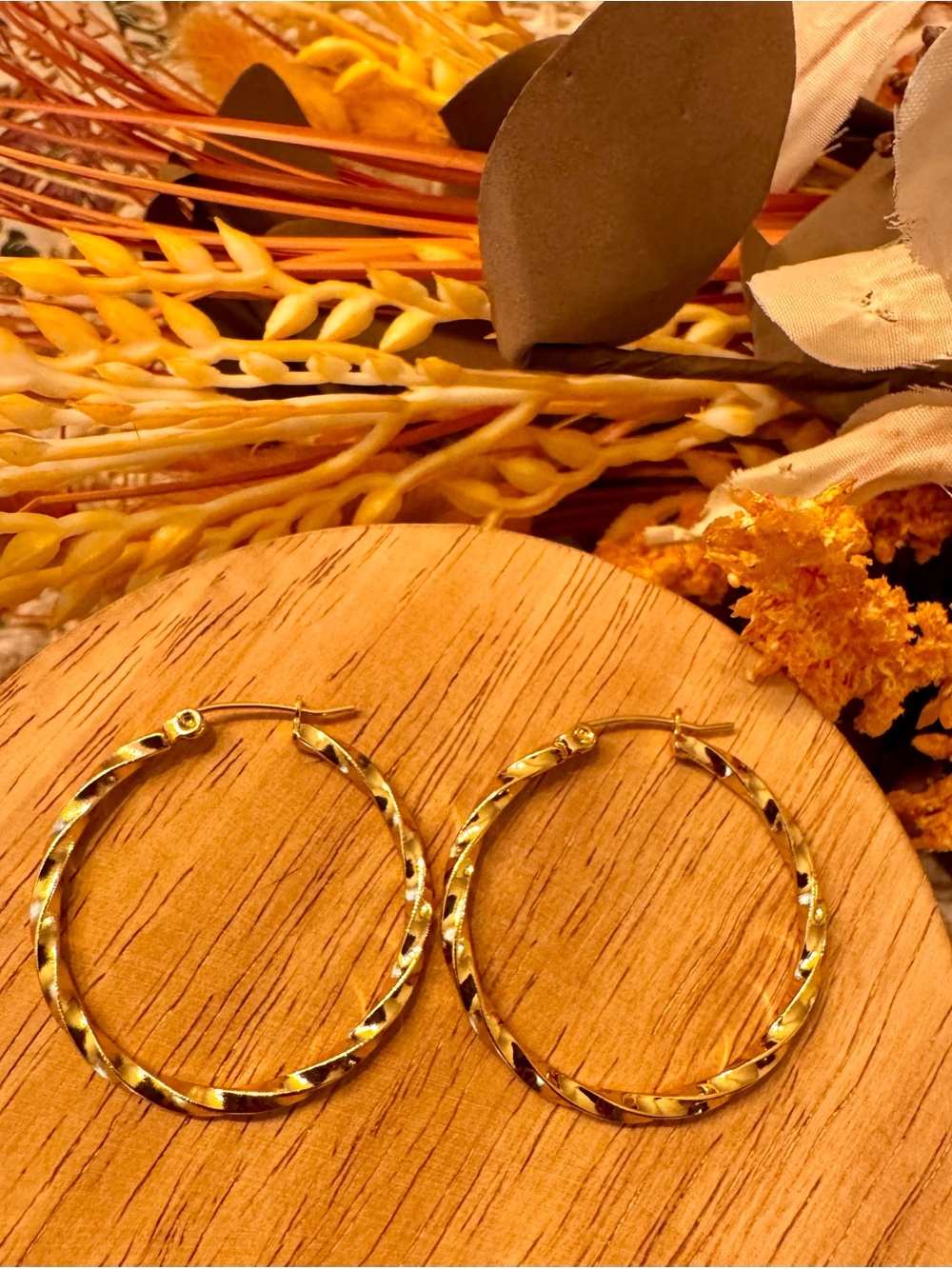 Gold Twisted Hoop Earrings 14k gold plated